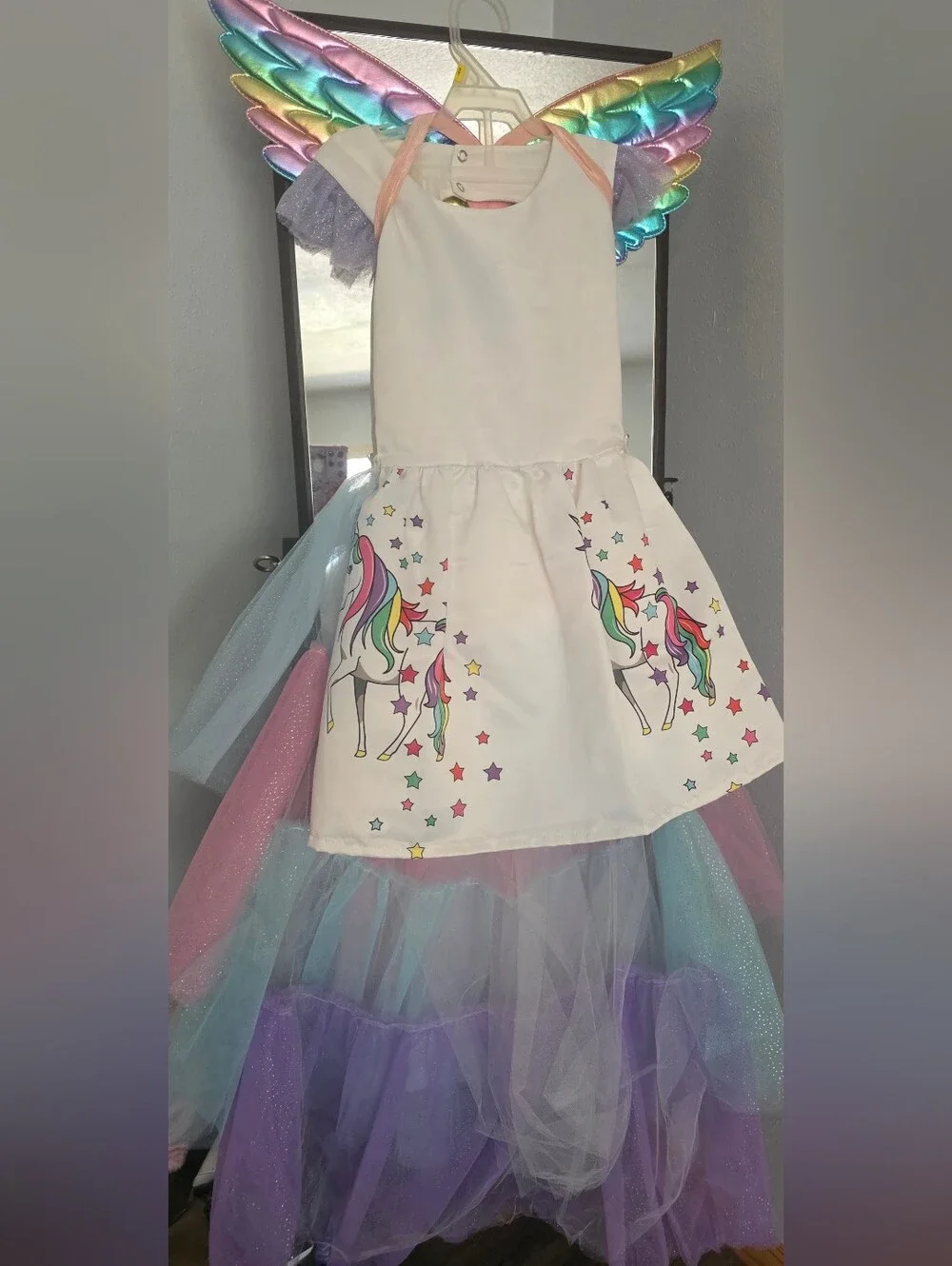 Mia Bella Girls Unicorn Tulle Costume Dress in White and Pastel